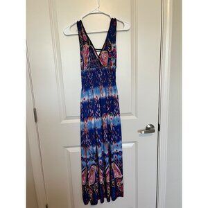 Sleeveless Maxi Dress With Paisley Butterfly Print & Crisscross Back Sz Sm/Med